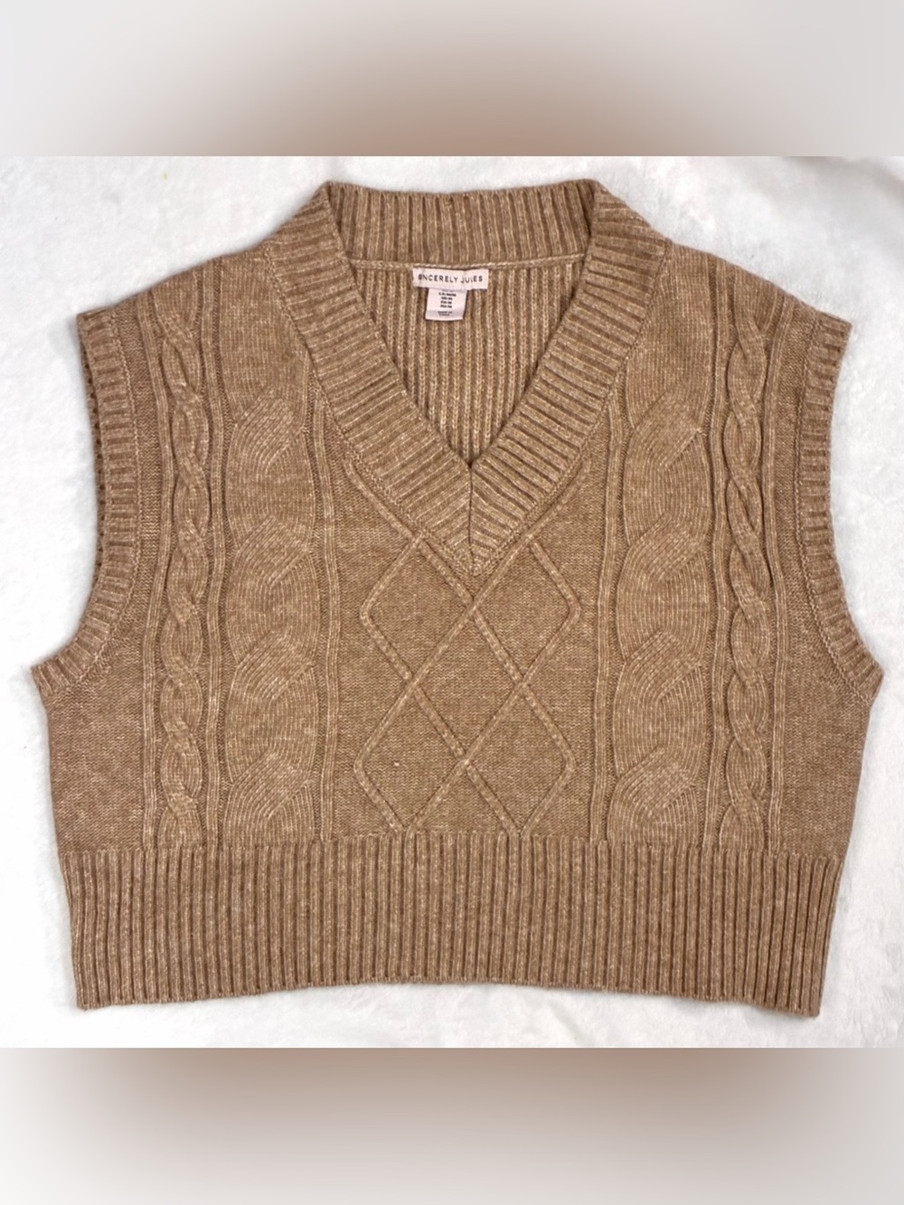 Sincerely Jules Brown Cable Knit Cropped Sweater Vest Size M